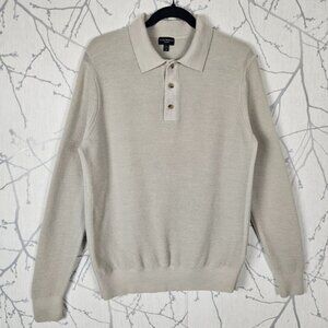 Club Monaco Ivory Cream 100% Wool Textured Waffle Knit Polo Sweater